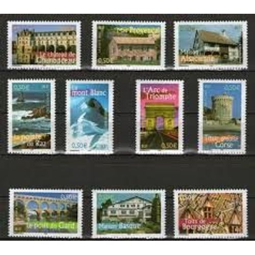 La France À Voir (2) : Monuments Et Sites Série Complète Année 2003 N° 3595 3596 3597 3598 3599 3600 3601 3602 3603 3604 Yvert Et Tellier Luxe