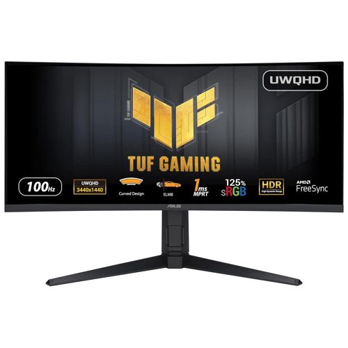 ASUS TUF Gaming VG34VQEL1A - Écran LED - jeux - incurvé - 34" - 3440 x 1440 UWQHD @ 100 Hz - VA - 300 cd/m² - 3000:1 - HDR10 - 1 ms - 2xHDMI, DisplayPort - haut-parleurs - noir