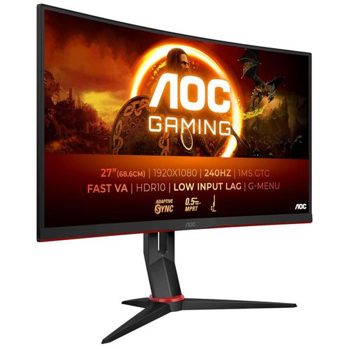 AOC Gaming C27G2Z3/BK - Écran LED - jeux - incurvé - 27" - 1920 x 1080 Full HD (1080p) @ 280 Hz - Fast VA - 300 cd/m² - 4000:1 - HDR10 - 0.5 ms - 2xHDMI, DisplayPort - noir, rouge