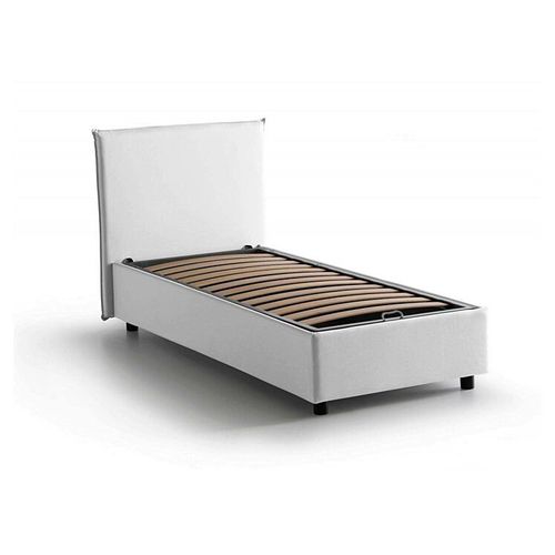 Lit Simple Darut, Lit Coffre Avec Revêtement En Tissu, 100% Made In Italy, Ouverture Latérale, Adapté Pour Matelas 80x190 Cm, Blanc