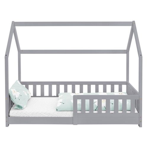 Lit Enfant Antichute Pin Maison Enfant Lit Bois 80x160 Cm Gris