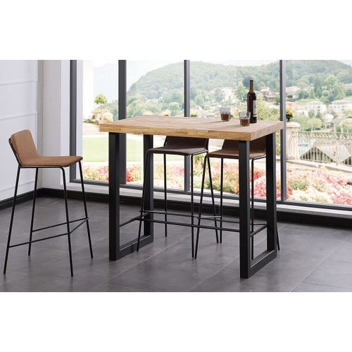 Table Haute En Bois Coloris Chêne Nordique / Pieds Noir - Longueur 120 X Profondeur 70 X Hauteur 100 Cm
