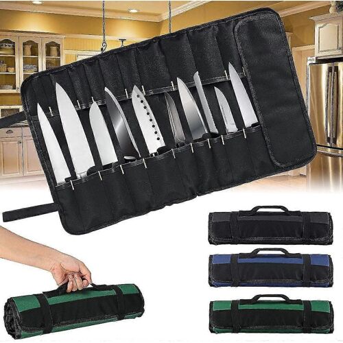 Couteau De Cuisine Rouleau Étui Toile Cirée Sac À Outils Imperméable À L'eau 22 Fentes Lame Display Sac De Rangement Outils De Cuisine