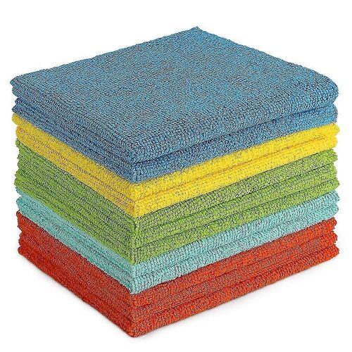Lot de 12 chiffons de nettoyage en microfibre, linges à vaisselle en microfibre ménagers plus doux, plus absorbants, non pelucheux, pour la maison, la cuisine, la voiture, les fenêtres et les fenêtres