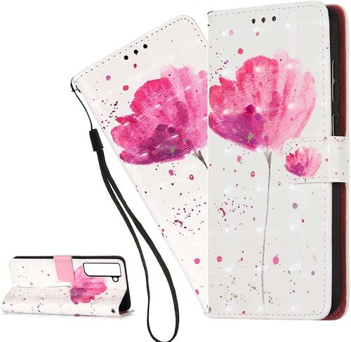 Coque Galaxy S22 Ultra,Etui Housse Pour Samsung Galaxy S22 Ultra Coque 3d Paillette Paillon Fleur Pu Cuir Flip Wallet Couverture Pour Samsung Galaxy S22 Ultra,Yb Red Flower