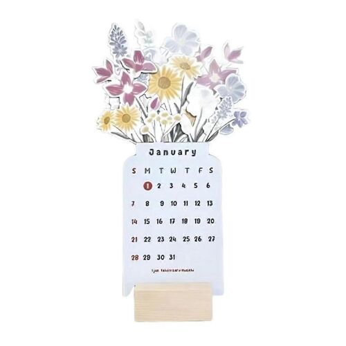 Calendrier 2024, calendrier de bureau fleurs fleuries 2024, petit calendrier de bureau, fleur fleurie unique drôle de