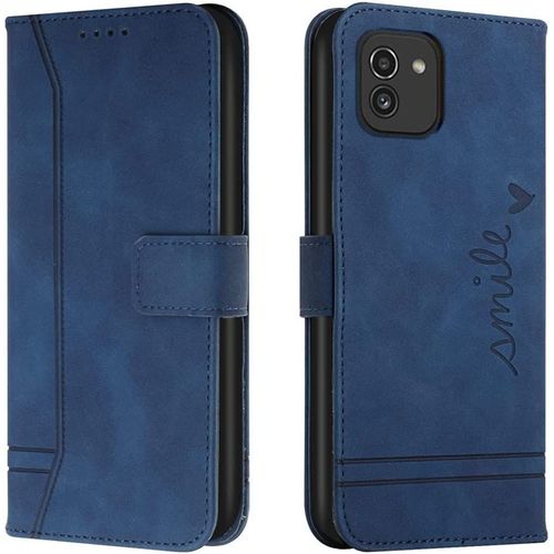 Coque Samsung Galaxy A03, Cuir + Tpu Flip 3 Porte Cartes Stand Pour Samsung Galaxy A03. Blue Hxa