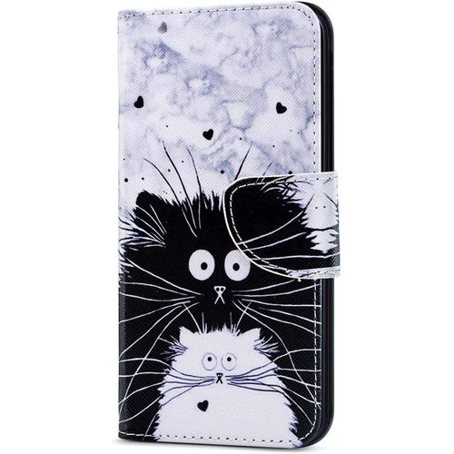 Coque Iphone 6s / Iphone 6,Etui Housse Pour Iphone 6s Coque Paillette Anime Paillon Fleur Pu Cuir Flip Wallet Coquille Couverture Pour Iphone 6s,Hx Black White Cat