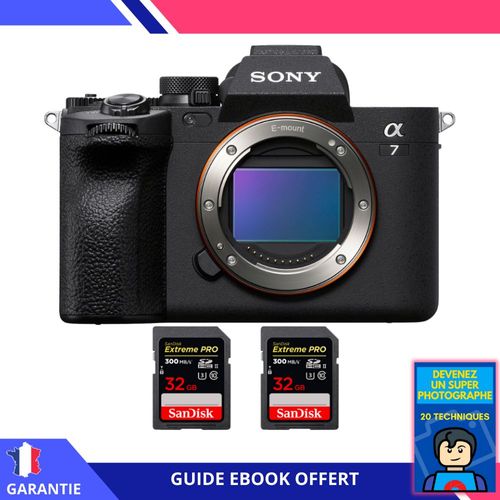 Sony A7 IV Nu + 2 SanDisk 32GB Extreme PRO UHS-II SDXC 300 MB/s + Ebook 'Devenez Un Super Photographe' - Hybride Sony