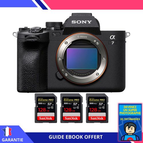 Sony A7 IV Nu + 3 SanDisk 128GB Extreme PRO UHS-II SDXC 300 MB/s + Ebook 'Devenez Un Super Photographe' - Hybride Sony