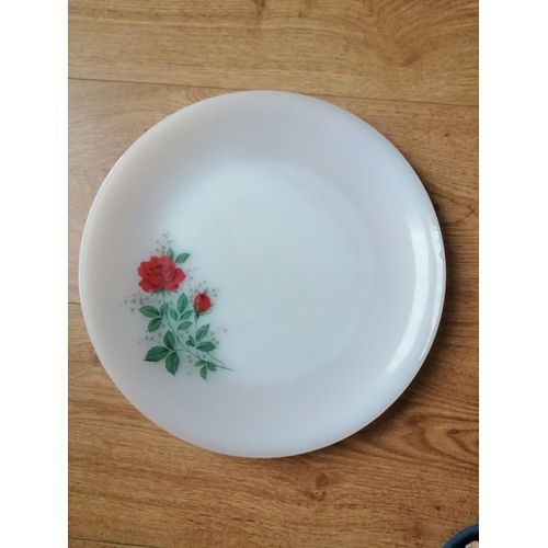 Plat Rond Arcopal Vintage - Motif Rose Rouge - Diamètre 29 Cm