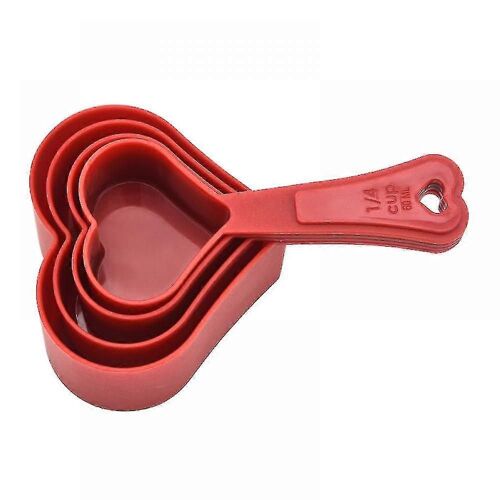 Ensemble d'outils de cuisson de tasse à mesurer en forme de coeur de cuisine, ensemble de 4 pièces, utilisé pour mesurer la cuisson et l'assaisonnement de cuisson dans la cuisine (rouge)