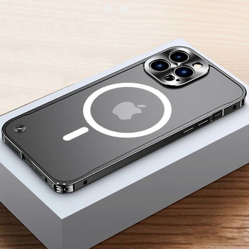 Étui Magsafe compatible avec iPhone 15 Pro Max, pare-chocs en alliage d'aluminium mat Coque arrière translucide avec protecteur d'objectif de caméra