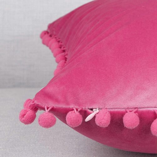 Taie d'oreiller décorative avec housse de coussin solide en velours à grain doux Pom Pom 18 X 18 pour canapé-lit