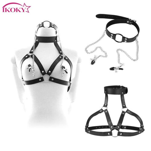 Ensemble De Bondage 3 En 1, Produit Pour Adulte, Pinces À Mamelon, Anneau De Bouche Pour Femme, Collier Gag, Soutien-Gorge Sans Bonnet, Retenue, Jouets Sexuels, Sex Shop