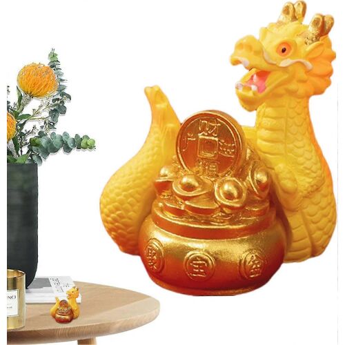 Ornements de Figurine de Dragon chinois, Figurines du zodiaque chinois Dragon doré | Résine Artisanat Pour Nouvel An Printemps Festival Decor Zodiaque Animal Mascotte Cadeau Fo