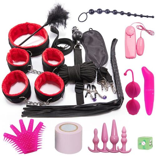 Ensemble De Jouets Sexuels Sm Pour Femmes Et Hommes, Menottes, Pinces À Mamelon, Fouet, Plug Anal En Silicone, Vibrateur Bdsm, Ensemble De Bondage