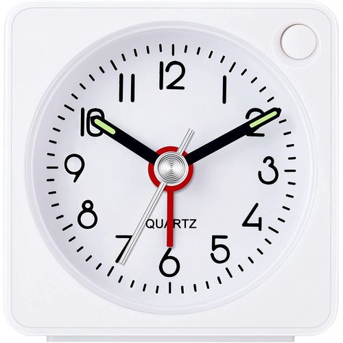 Réveil analogique,Réveil de Voyage analogique Classique avec Fonction Snooze et lumière,réveil sans tic-tac, Mouvement à Quartz Silencieux(Blanc)
