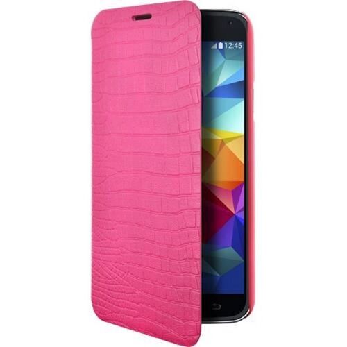 Etui Folio A Rabat Samsung Galaxy S5 Rose Effet Croco Eco-Cuir (Pu)