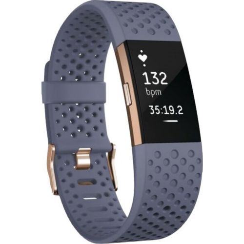 Fitbit Charge 2 - Special Edition - rose or - Tracker d'activités avec bracelet - gris-bleu - taille du bracelet : S - monochrome - Bluetooth - 32 g