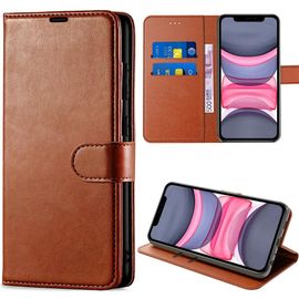 Coque Pour Iphone 11, Flip Case Cuir Synthétique Souple Antichoc Anti-Rayures - Marron - E.F.Connection