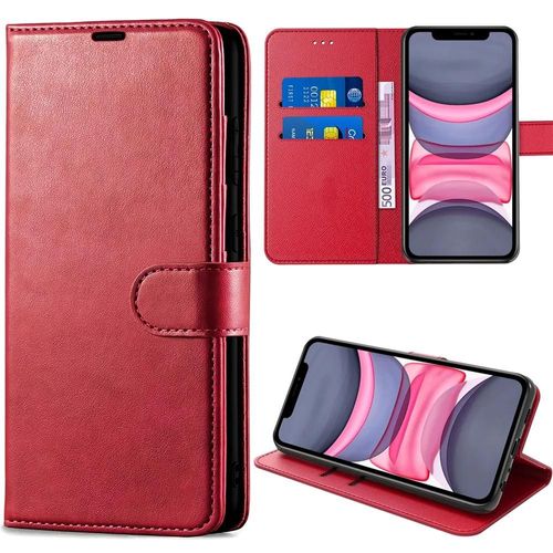 Coque Pour Iphone 11 - Flip Case Antichoc Cuir Synthétique Rouge Avec Porte-Cartes - E.F.Connection