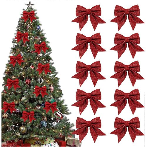 Arcs De Noël Scintillants, Petits Arcs De Noël, Arcs Scintillants Pour Couronnes De Noël, Guirlandes, Décorations D'arbre, Rouge 10pcs
