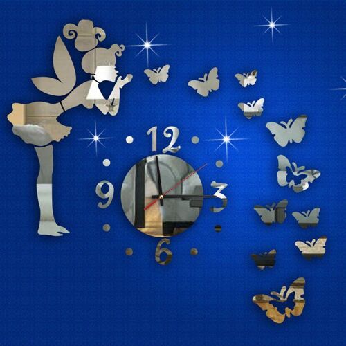 Horloge murale 3d grande taille papillon de Style moderne, autocollant mural miroir, décoration de maison, bricolage