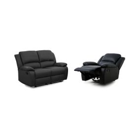 Relaxxo - Ensemble Canapé Relax Manuel Leo 2 Places + Fauteuil Manuel En Simili - Noir
