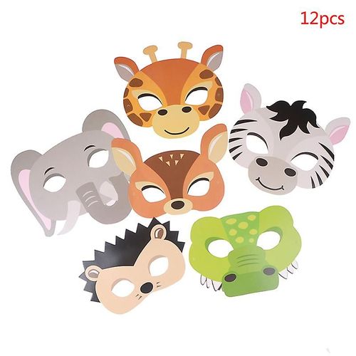 Masque Fête D'anniversaire Fournitures Masques D'animaux En Papier Dessin Animé Fête Des Enfants 12pcs