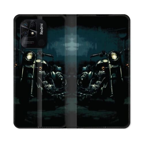 Housse Cuir Portefeuille Pour Xiaomi Redmi 10c Moto Harley Vintage