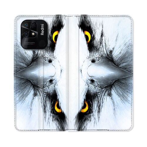 Housse Cuir Portefeuille Pour Xiaomi Redmi 10c Animal Aigle Royal Blanc
