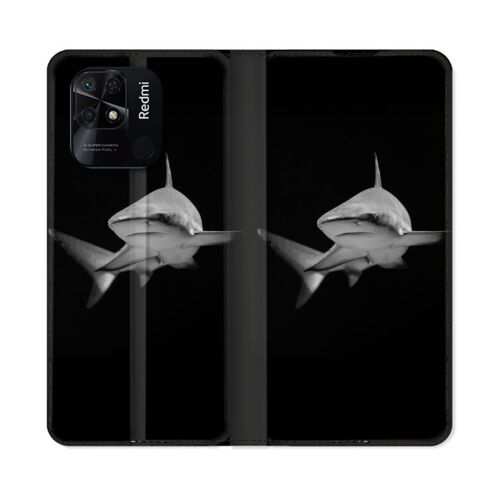 Housse Cuir Portefeuille Pour Xiaomi Redmi 10c Animal Requin Sombre
