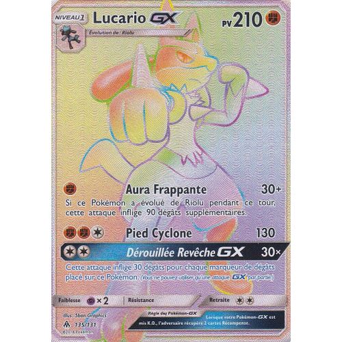 Carte Pokemon - Lucario Gx - 135/131 - Secrete Rare - Edtion Soleil Et Lune 6 - Lumiere Interdite 210 Pv -