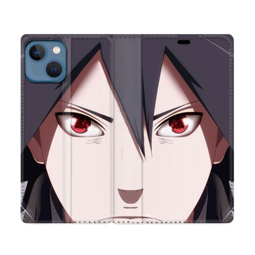 Housse Cuir Portefeuille Pour Iphone 14 Pro (6.1) Manga Naruto Sasuke Visage