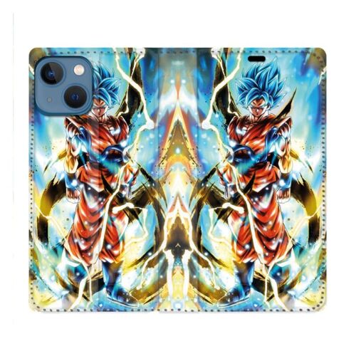 Housse Cuir Portefeuille Pour Iphone 14 (6.1) Manga Dragon Ball Sangoku Blanc