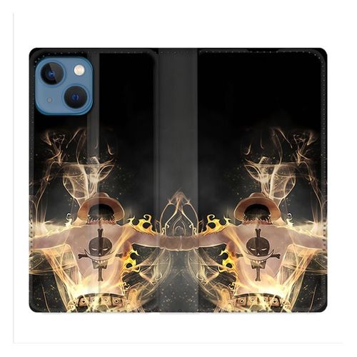 Housse Cuir Portefeuille Pour Iphone 14 Plus (6.7) Manga One Piece Ace Noir