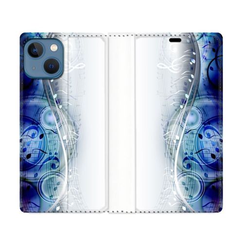 Housse Cuir Portefeuille Pour Iphone 14 Plus (6.7) Musique Partition Vague