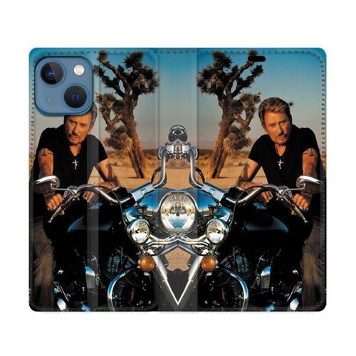 Housse Cuir Portefeuille Pour Iphone 14 Plus (6.7) Musique Johnny Hallyday Moto