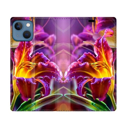Housse Cuir Portefeuille Pour Iphone 14 (6.1) Fleur Lys Color