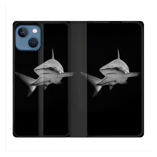 Housse Cuir Portefeuille Pour Iphone 14 Plus (6.7) Animal Requin Sombre