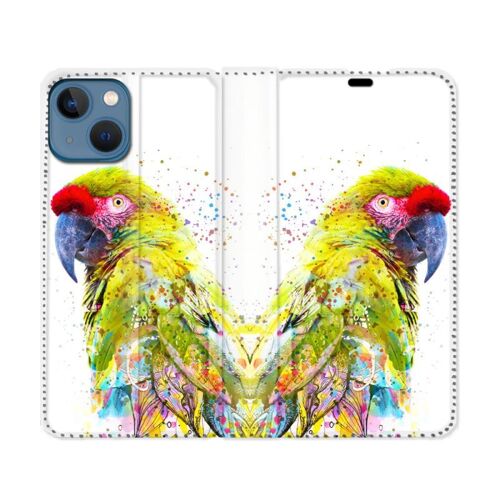 Housse Cuir Portefeuille Pour Iphone 14 Pro (6.1) Animal Perroquet Jaune