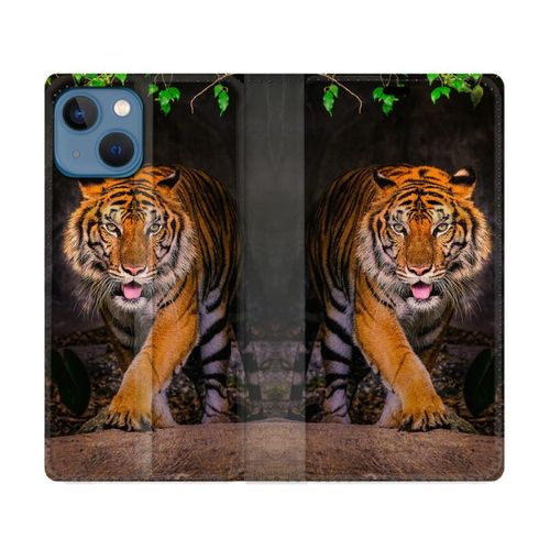 Housse Cuir Portefeuille Pour Iphone 14 Plus (6.7) Animal Tigre Jungle