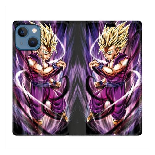 Housse Cuir Portefeuille Pour Iphone 14 Plus (6.7) Manga Dragon Ball Sangohan Violet