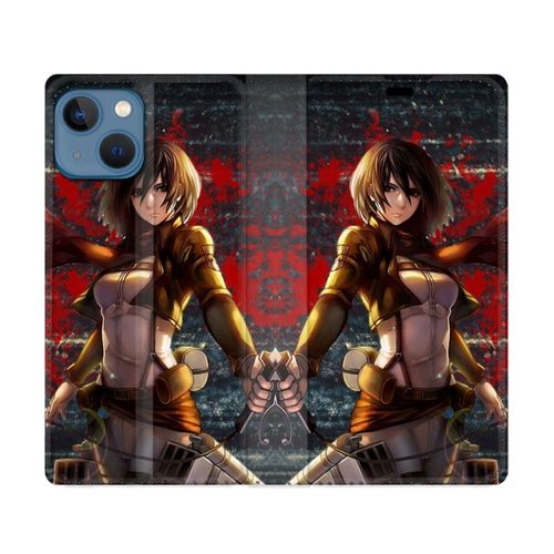 Housse Cuir Portefeuille Pour Iphone 14 Plus (6.7) Manga Attaque Titans Mikasa