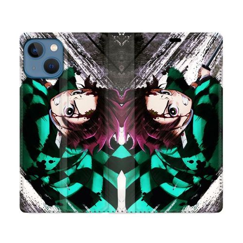 Housse Cuir Portefeuille Pour Iphone 14 Plus (6.7) Manga Demon Slayer Tanjiro