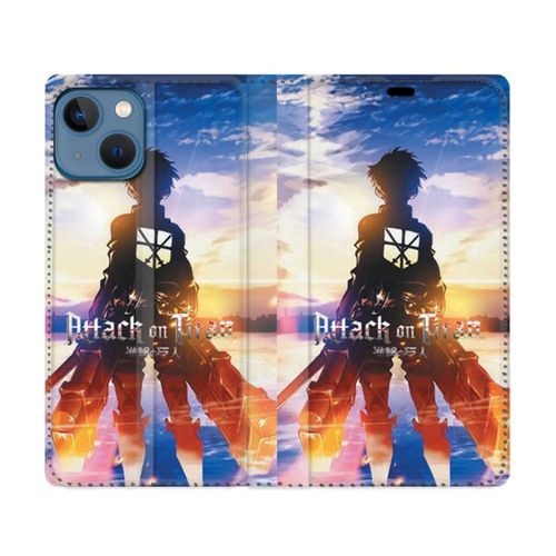Housse Cuir Portefeuille Pour Iphone 14 Plus (6.7) Manga Attaque Titans Soleil