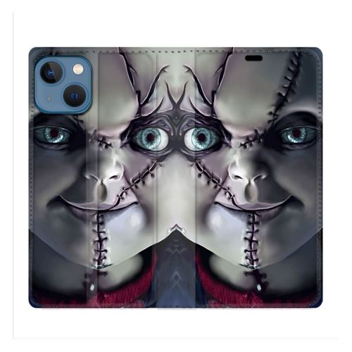Housse Cuir Portefeuille Pour Iphone 14 Plus (6.7) Horreur Chucky Cicatrice