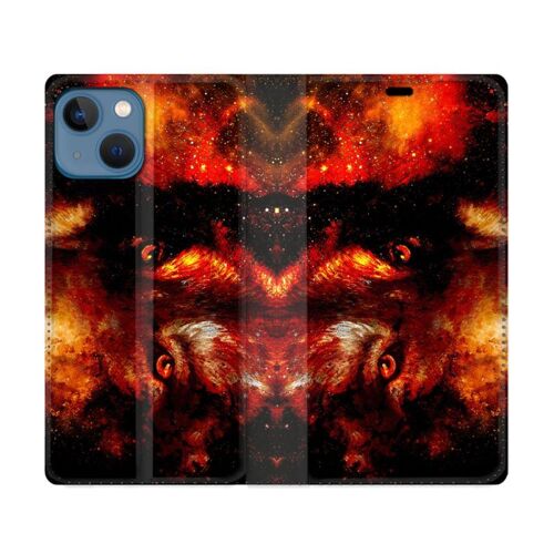 Housse Cuir Portefeuille Pour Iphone 14 Plus (6.7) Animal Loup Espace