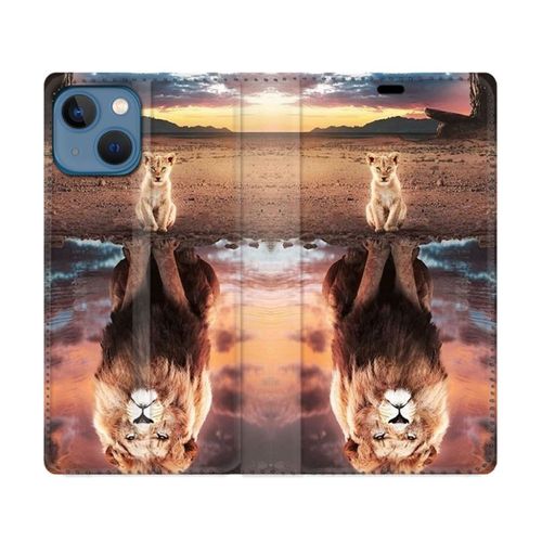 Housse Cuir Portefeuille Pour Iphone 14 Plus (6.7) Animal Lion Reflet
